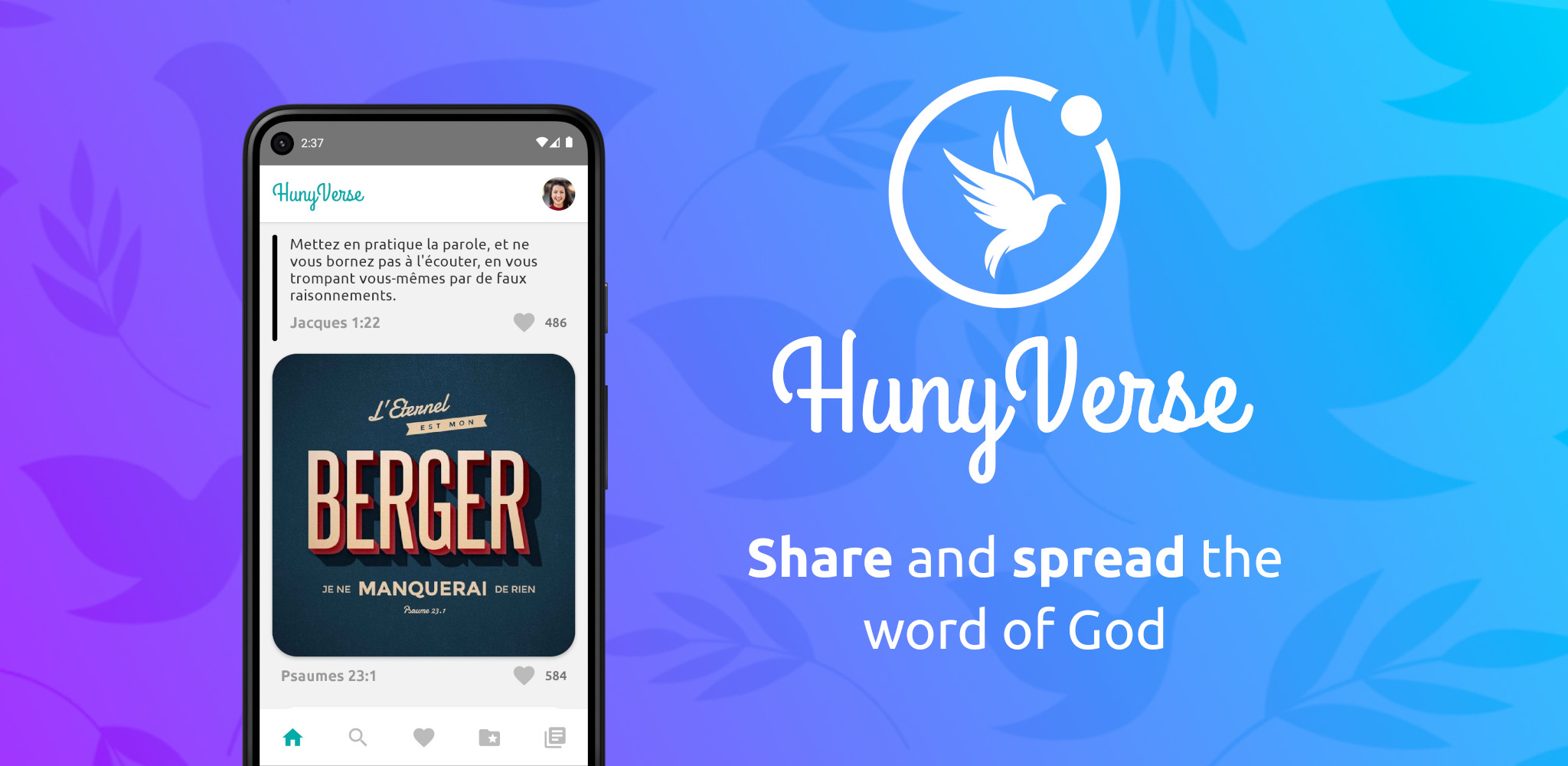 The mobile app to share Bible verses on social networks.